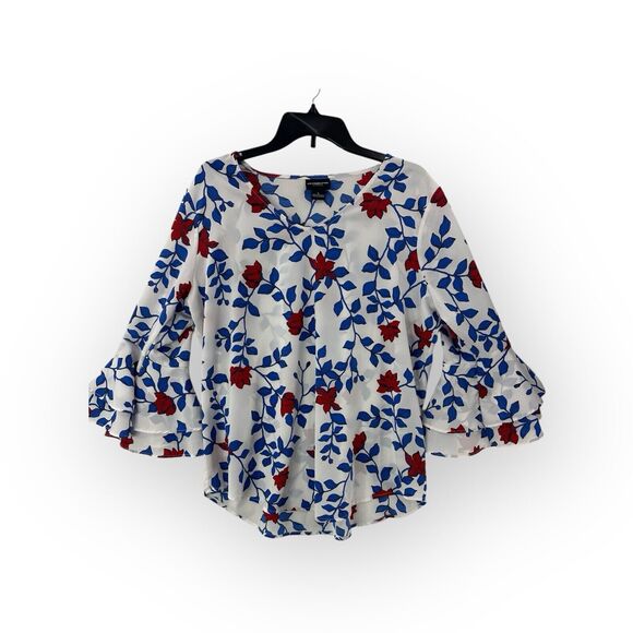 Liz Claiborne Women's Blouse Bell 3/4 Sleeve Floral Multicolor Size L, Pre-Owned - Picture 2 of 7